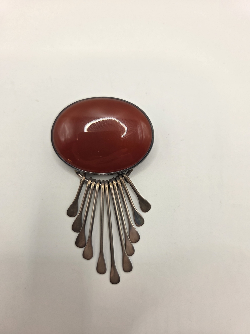 1558. Vintage AIS Mexico Carnelian Paddle Fringe Brooch Pendant
